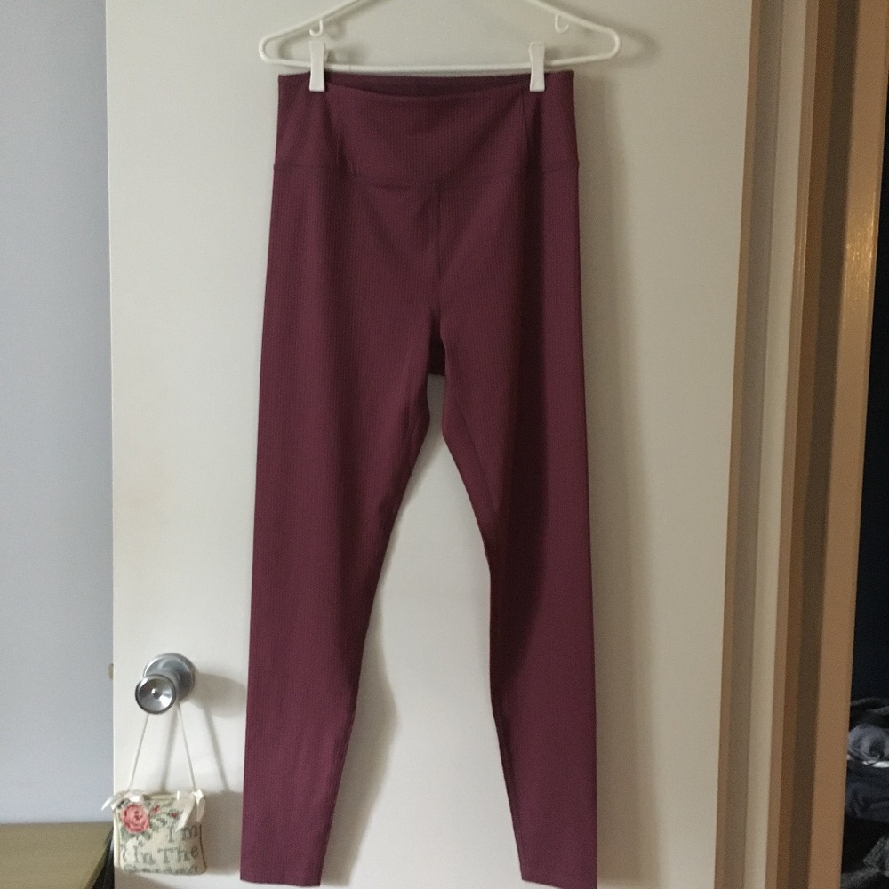 New GIRLFRIEND COLLECTIVE Goji Raspberry Ribbed High Rise Stretch Leggings L - Picture 2 of 6